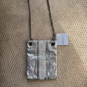 Silver Croc Embossed Crossbody Bag – Chain Strap with Rhinestone Stud Detail